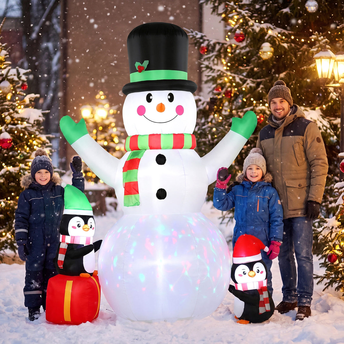 Inflatable Christmas snowman, 243 cm, with colorful LED light, for outdoors (2)