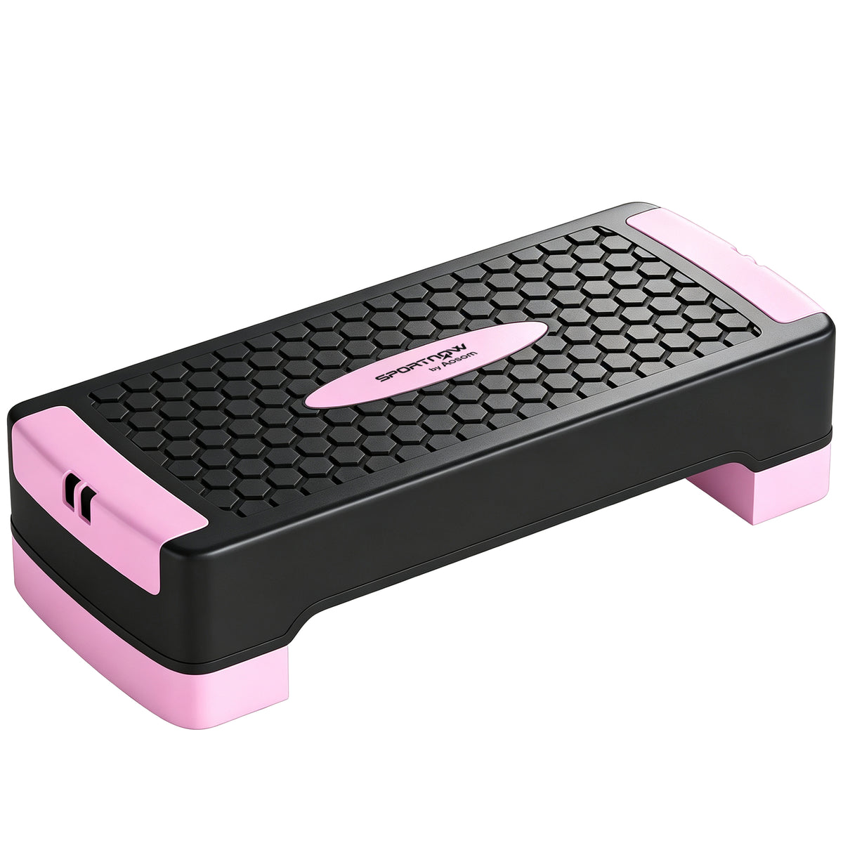 Height-adjustable fitness aerobic stepper with 2 levels (11/16 cm), 2 resistance bands, anti-slip mat, pink