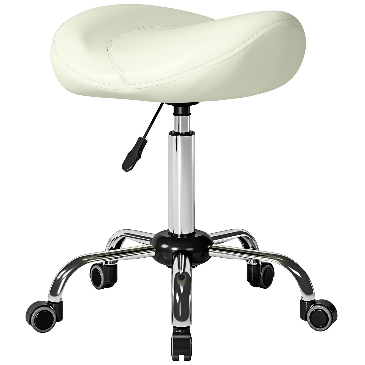 Saddle stool, height-adjustable rolling stool with PU leather for massage, spa, clinic, beauty and tattoo, cream