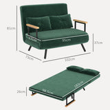 Sofa bed, 2-seater sofa, velvet sofa, sleeping function, incl. 2 cushions, velvet look, nature + green (3)
