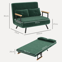 Sofa bed, 2-seater sofa, velvet sofa, sleeping function, incl. 2 cushions, velvet look, nature + green (3)