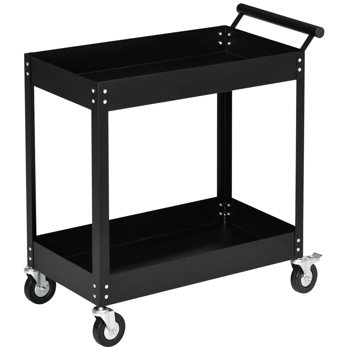 Workshop cart, 2 shelves, wheelbarrow-style, 4 castors, steel, up to 150 kg, 84.5 x 38 x 84 cm, black