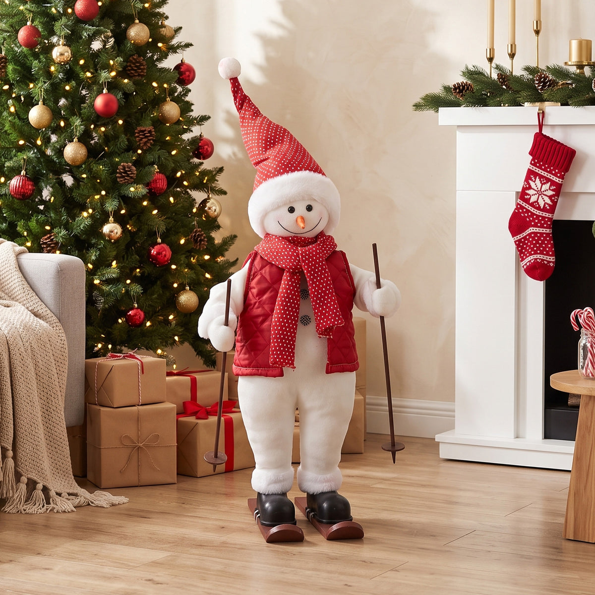 Singing Santa Claus skier, 65 cm, animated Christmas figure with skis, poles and sound/touch activation (2)