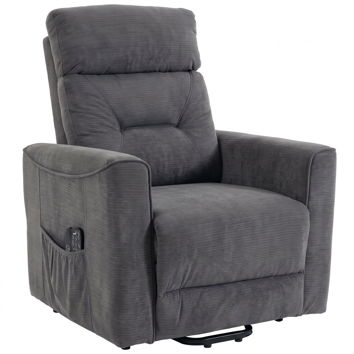Recliner with electric lift assist, massage & heat, chenille armchair with pocket springs, dark grey