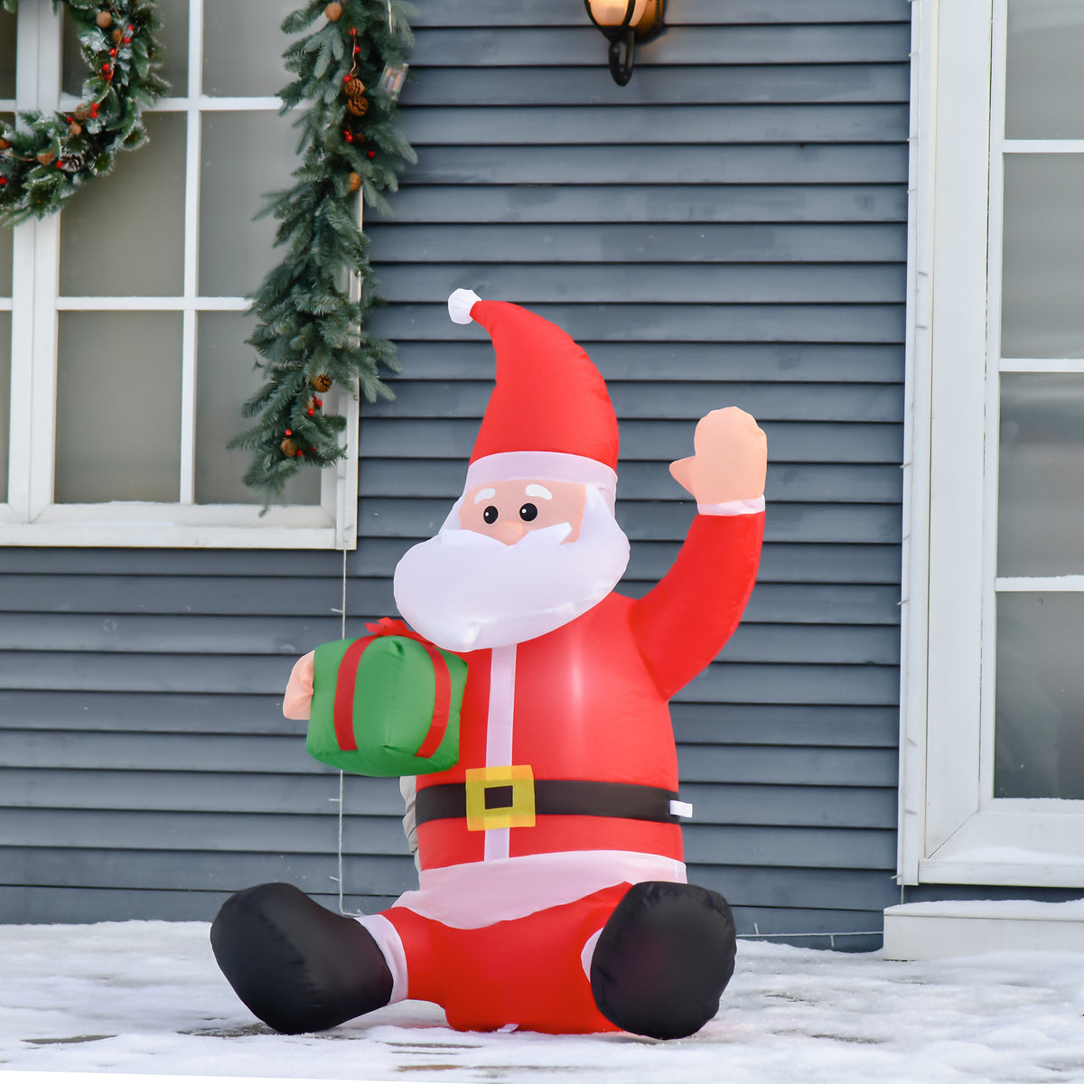 Santa Claus Christmas decoration, 1.2 m, self-inflating, LEDs, incl. blower, red + white (2)