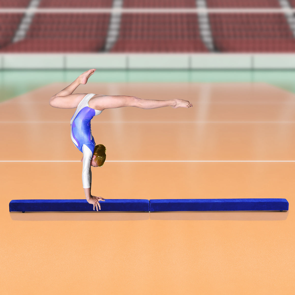 Foldable balance beam, non-slip, suede cover, sturdy wood, 210 x 10 x 6.5 cm, blue (2)