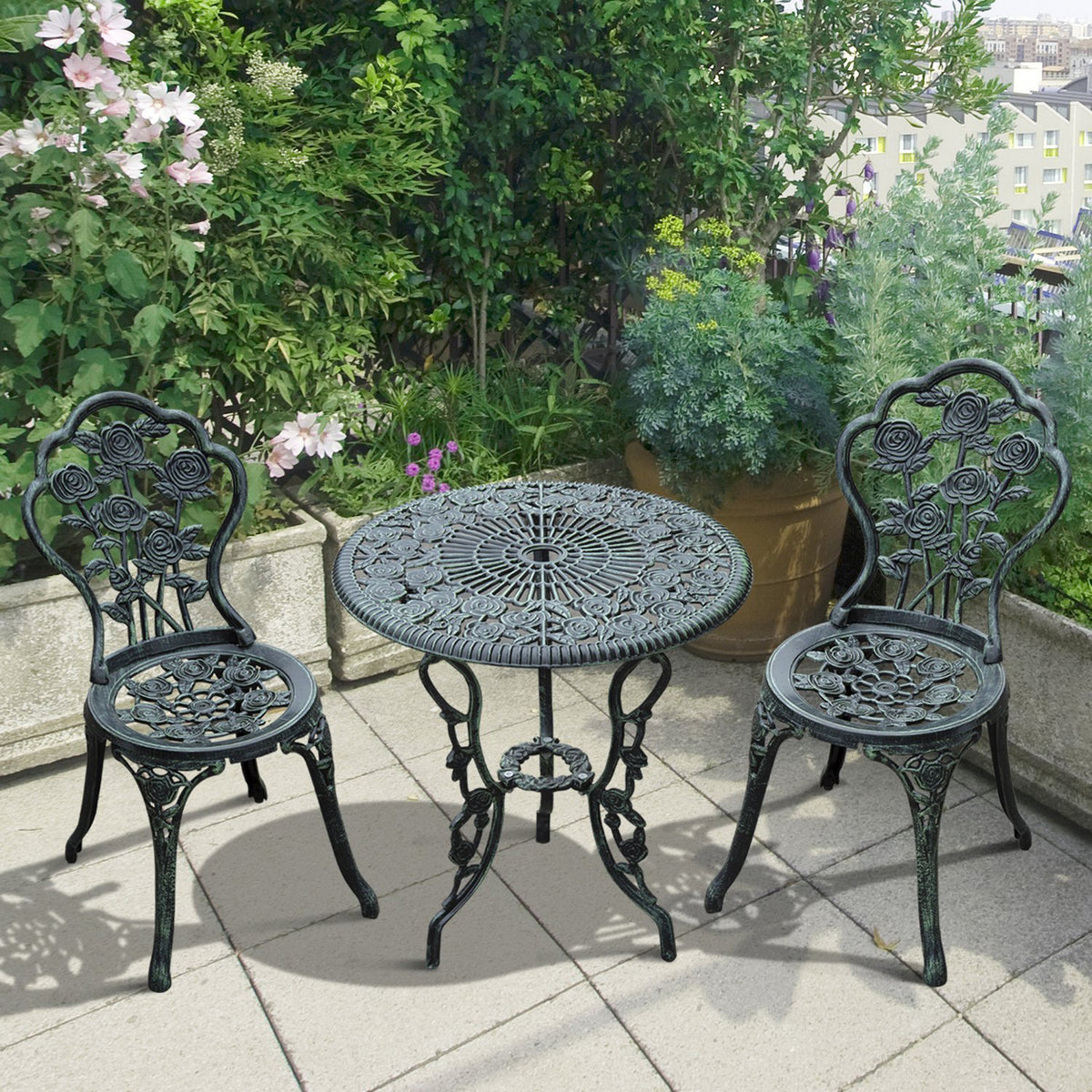 Bistro Set Garden Set for 2 People Balcony Furniture Set Cast Aluminum Antique Green (2)