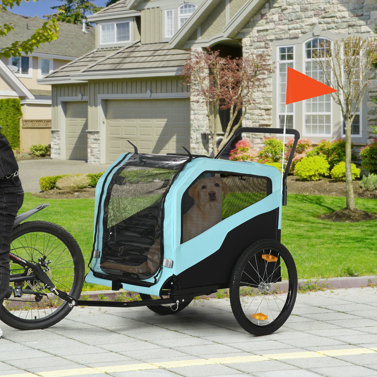 2-in-1 dog trailer dog stroller bicycle trailer up to 30kg foldable push function 2 entrances mesh windows sun (2)