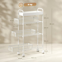 Metal kitchen trolley, 3 baskets, narrow design, 4 wheels, for kitchen, living room, bathroom, white (3)