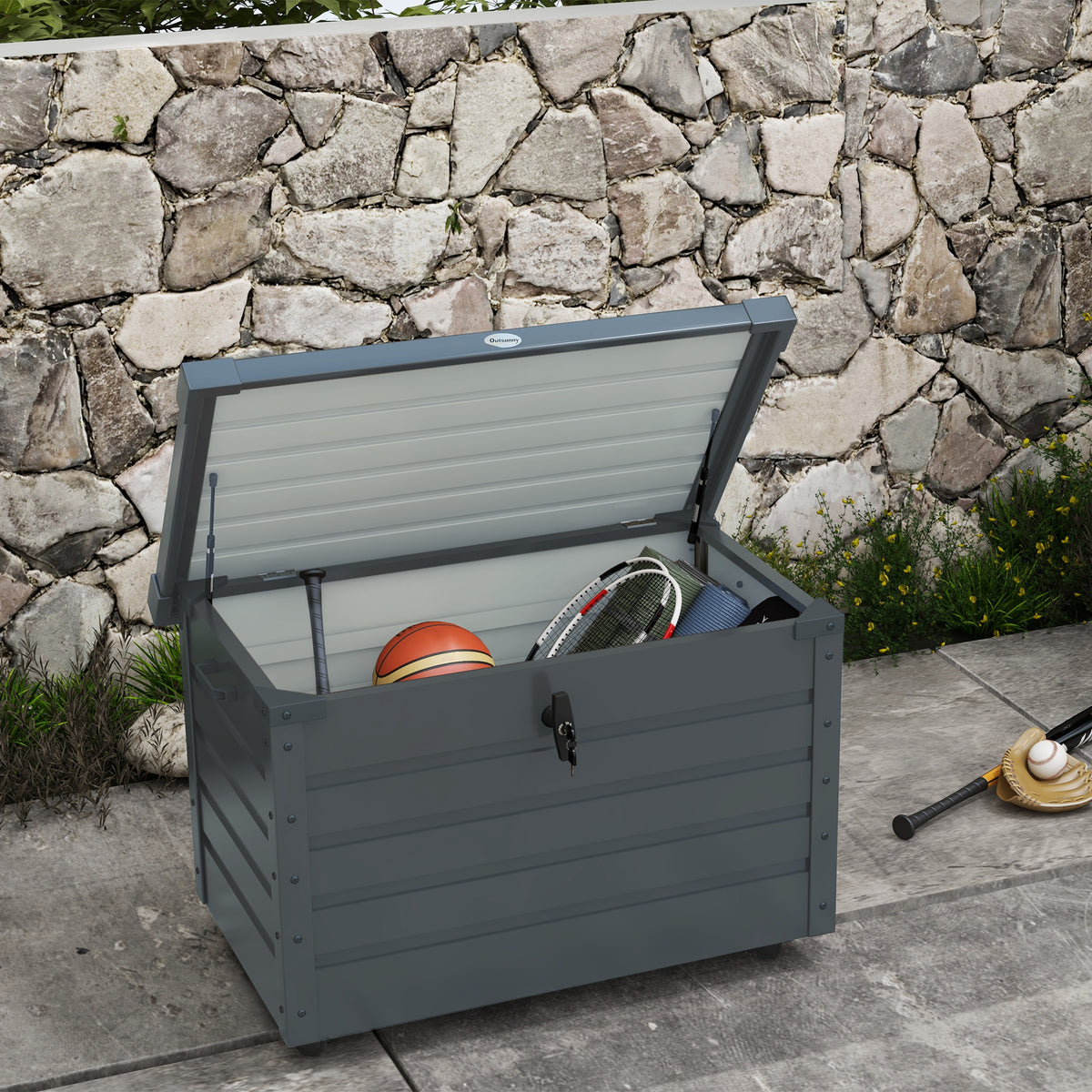 Outdoor Storage Box Garden Box Cushion Box, weather-resistant, 4 wheels, 100 cm x 62 cm x 65 cm, dark grey (2)