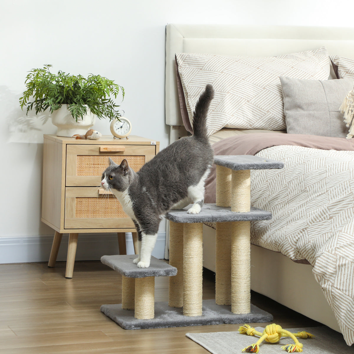 Dog stairs 3 steps 54 cm high pet stairs for small dogs cat stairs with sisal scratching posts, play ball (2)