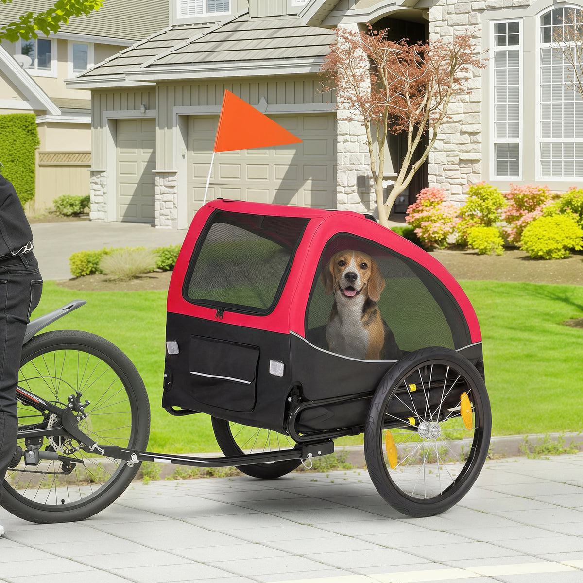 Foldable Dog Trailer with Reflectors, Mesh Windows, Wheels, Door, and Safety Flag for Dogs up to 20 kg (2)