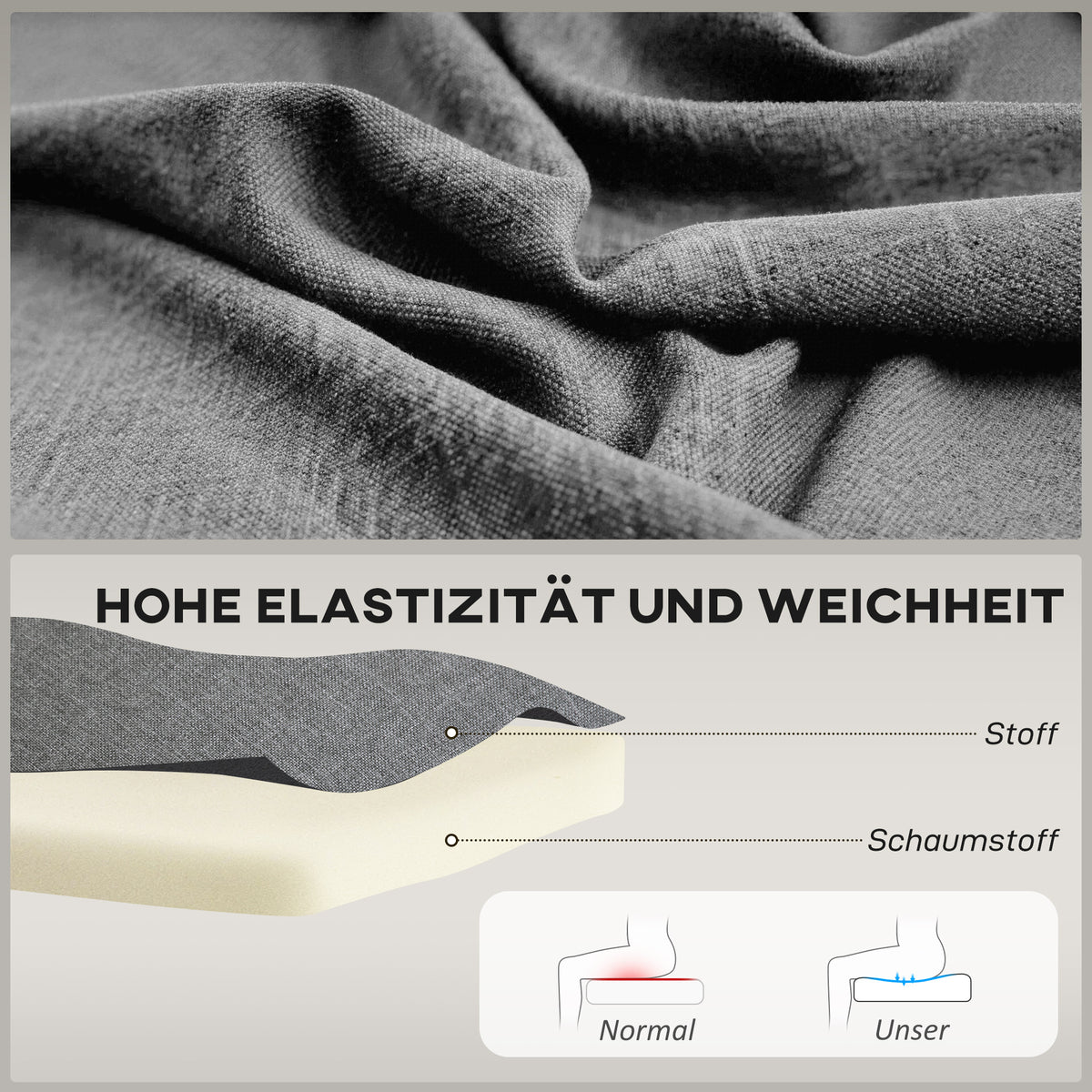 2-seater sofa, linen-look upholstered sofa, wooden frame, for living room bedroom, 117 cm, gray (5)