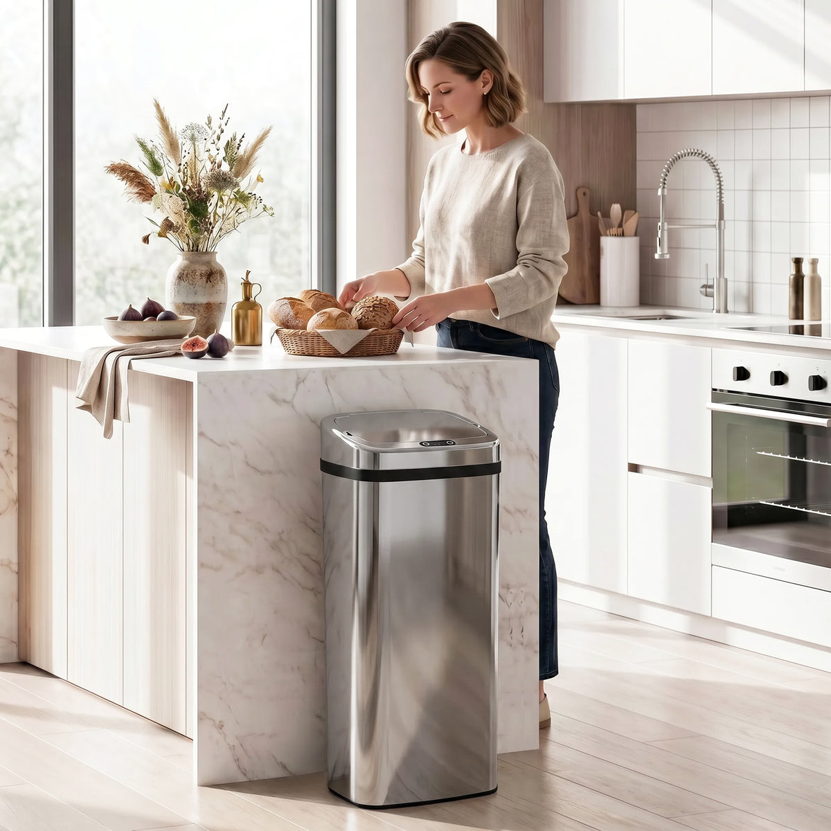 50L Automatic Sensor Trash Can, Motion Sensor Waste Bin, Waterproof Garbage Can for Office, Bedroom, Kitchen (2)