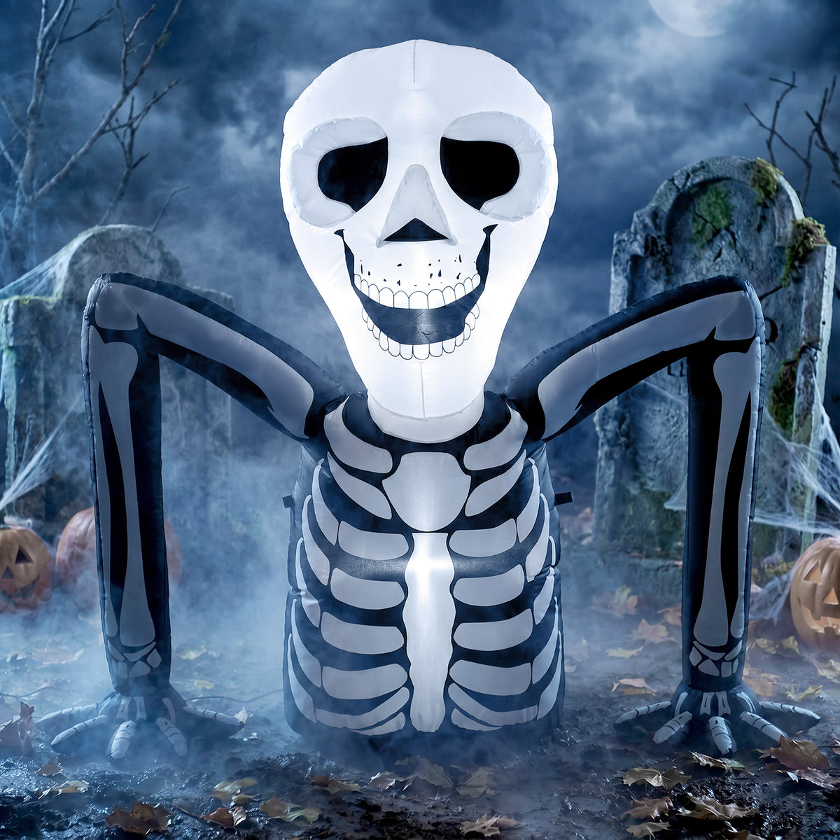 Inflatable Halloween skeleton, crawling out of the ground, with LED lights, spooky decoration for indoor and (2)