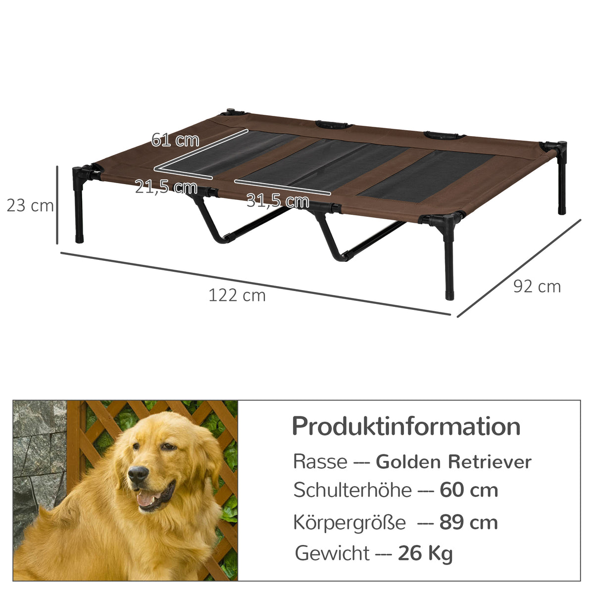 Dog bed, foldable, outdoor dog bed, elevated, 122 cm x 92 cm x 23 cm, coffee brown + black (3)
