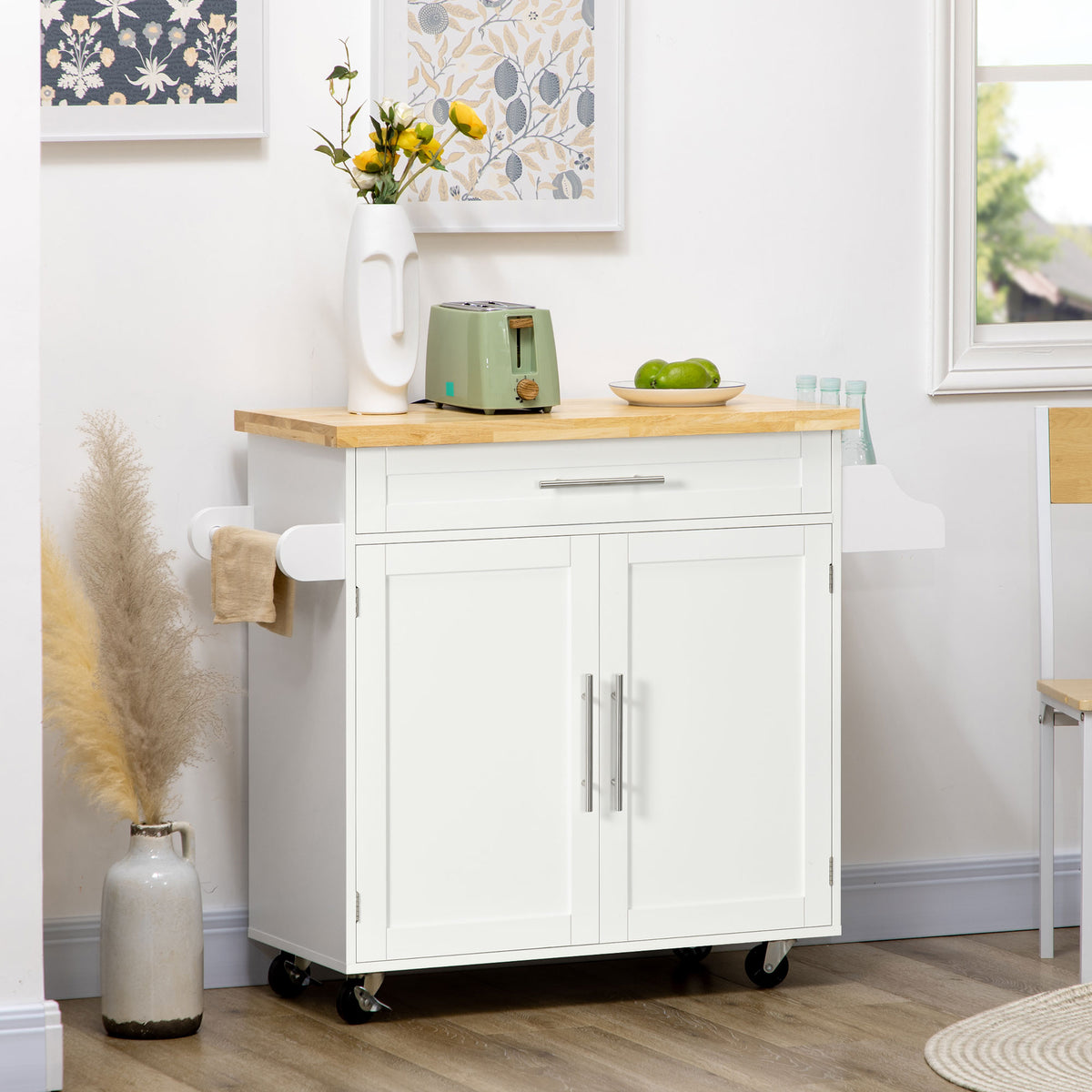 Kitchen Cart Serving Trolley Kitchen Island, 1 spice rack, 1 towel holder, 109 cm x 40 cm x 89 cm, white (2)
