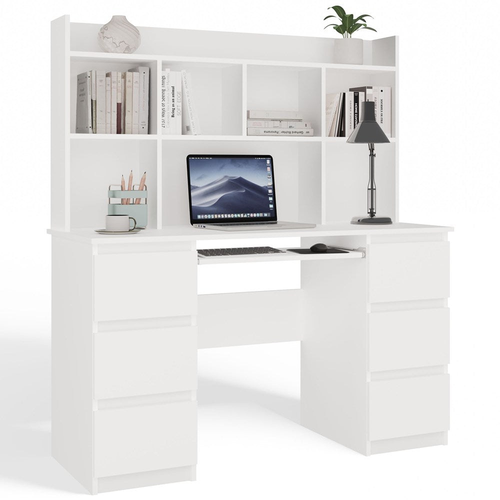 Schreibtisch KUBA + AUFSATZ Set WEISS