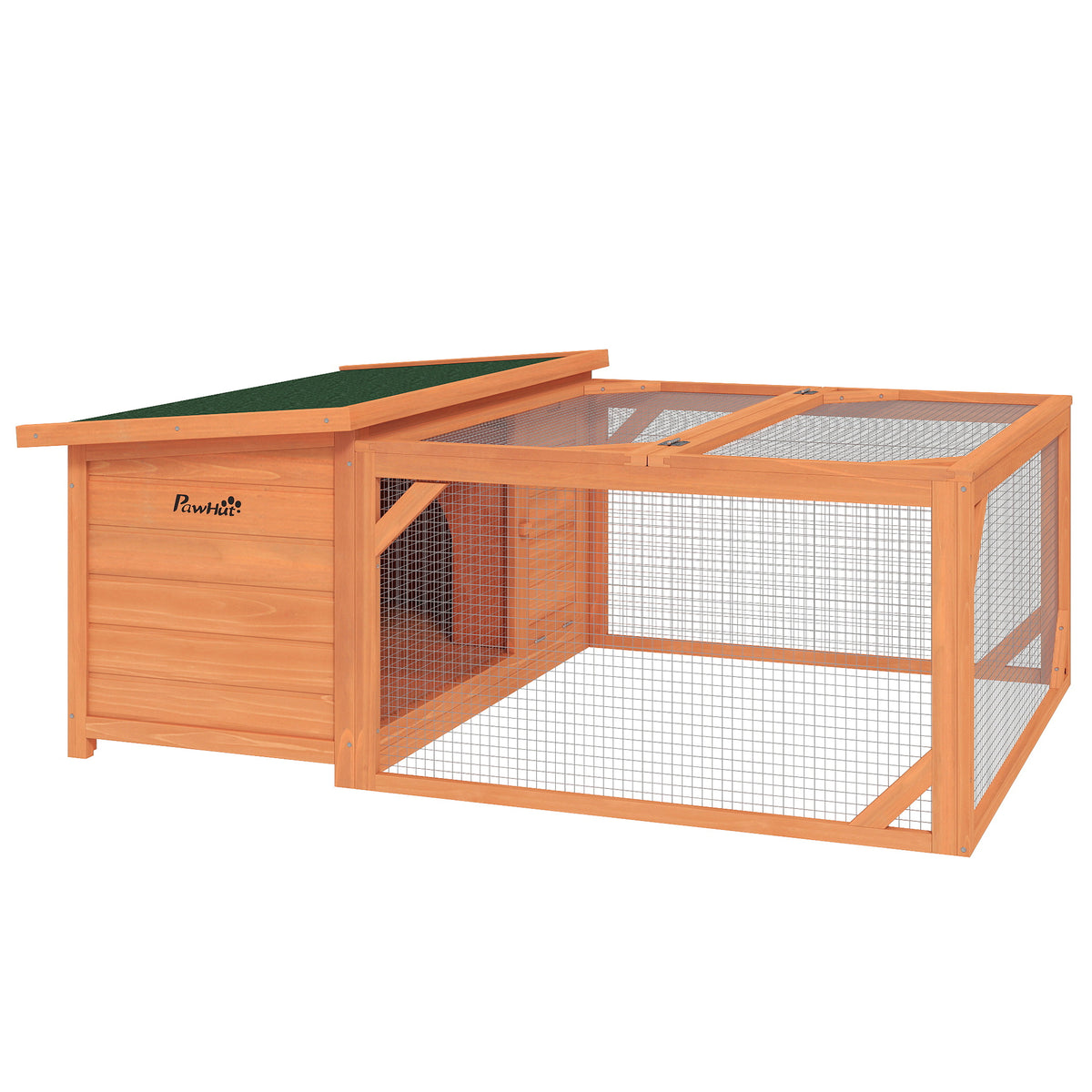 Small animal hutch with outdoor run, removable floor tray, weather-resistant, 125.5 cm x 100 cm x 49 cm, green +