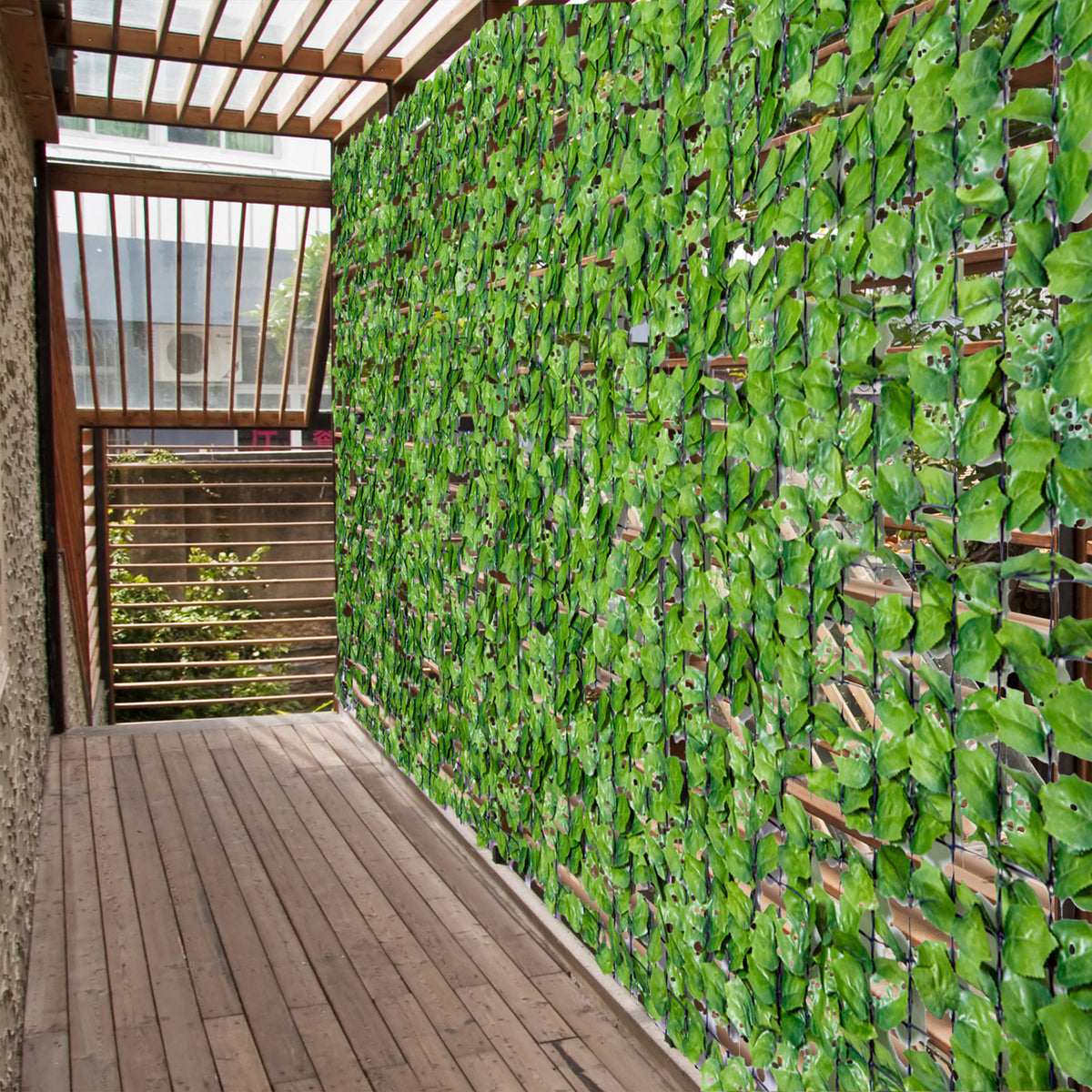Artificial hedge privacy screen, UV-protected, leaf-covered privacy netting, hedge fence, 300 x 150 cm, green (2)