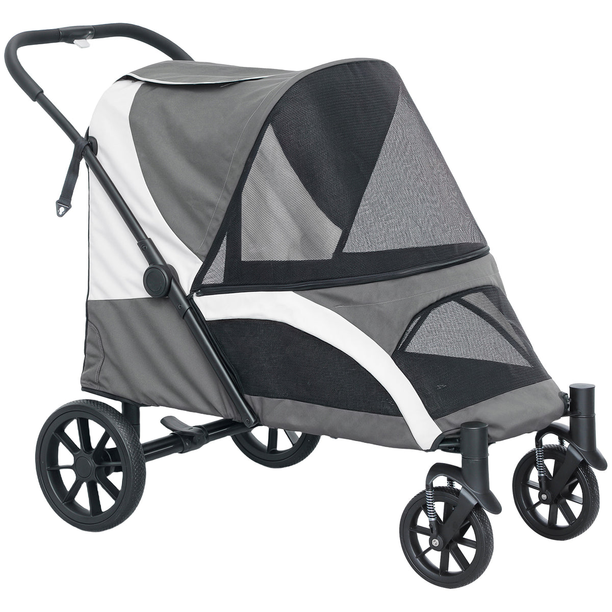 Dog stroller, foldable dog buggy for medium-sized dogs, 4-wheel pet stroller, safety leashes, brakes, dark gray