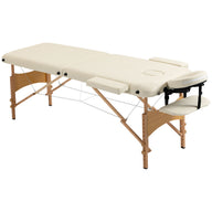 Massage table, foldable massage couch, height-adjustable massage bench for spa, salon, faux leather, wood, cream