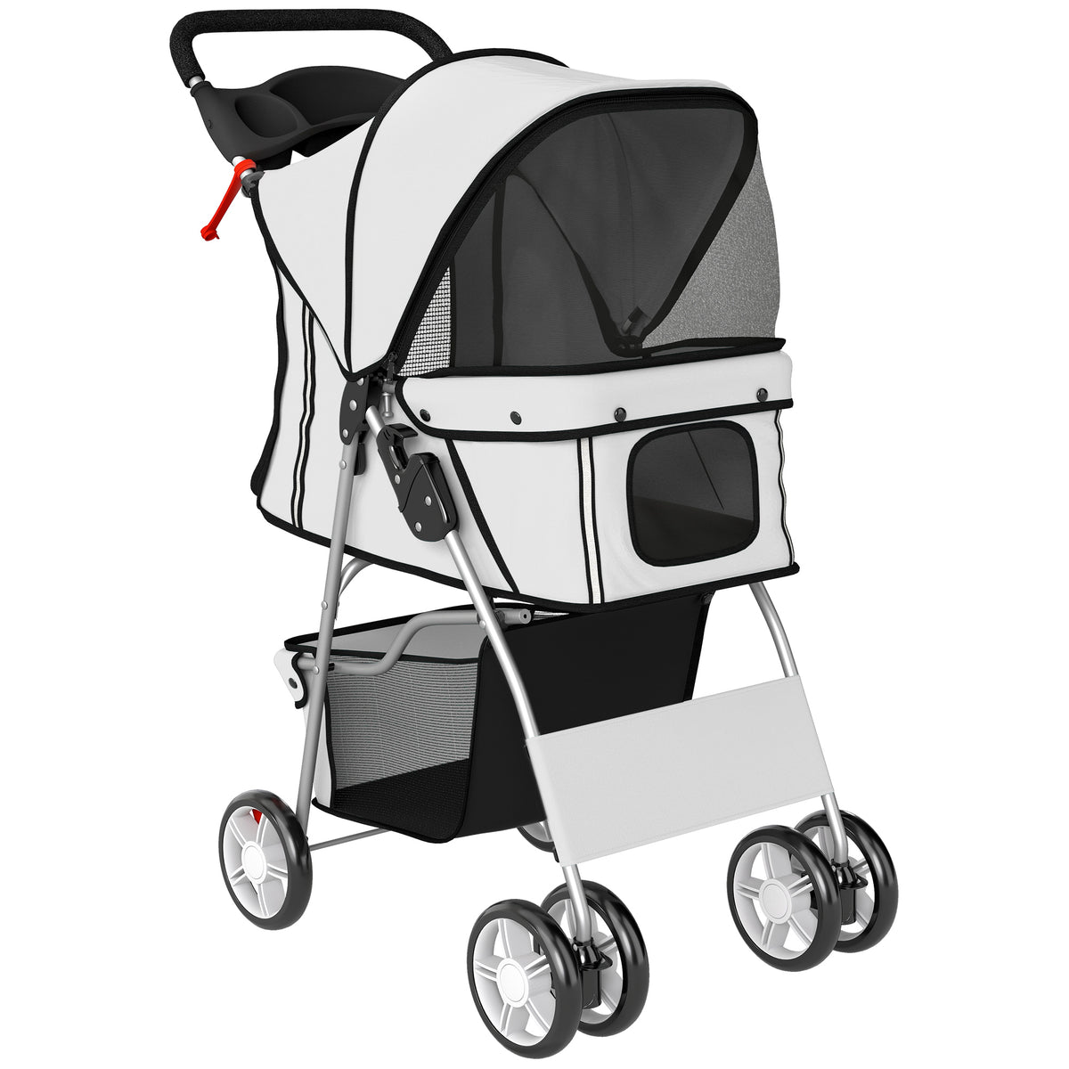 Foldable Dog Stroller Pet Buggy with Reflective Strips Storage Basket Cushion for Small Dogs up to 10 kg