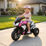 Electric children's motorcycle, lights & sounds, 3 km/h, rechargeable, plastic & metal, pink/white (10)
