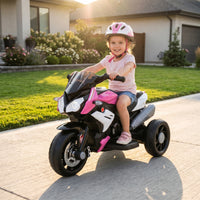 Electric children's motorcycle, lights & sounds, 3 km/h, rechargeable, plastic & metal, pink/white (10)