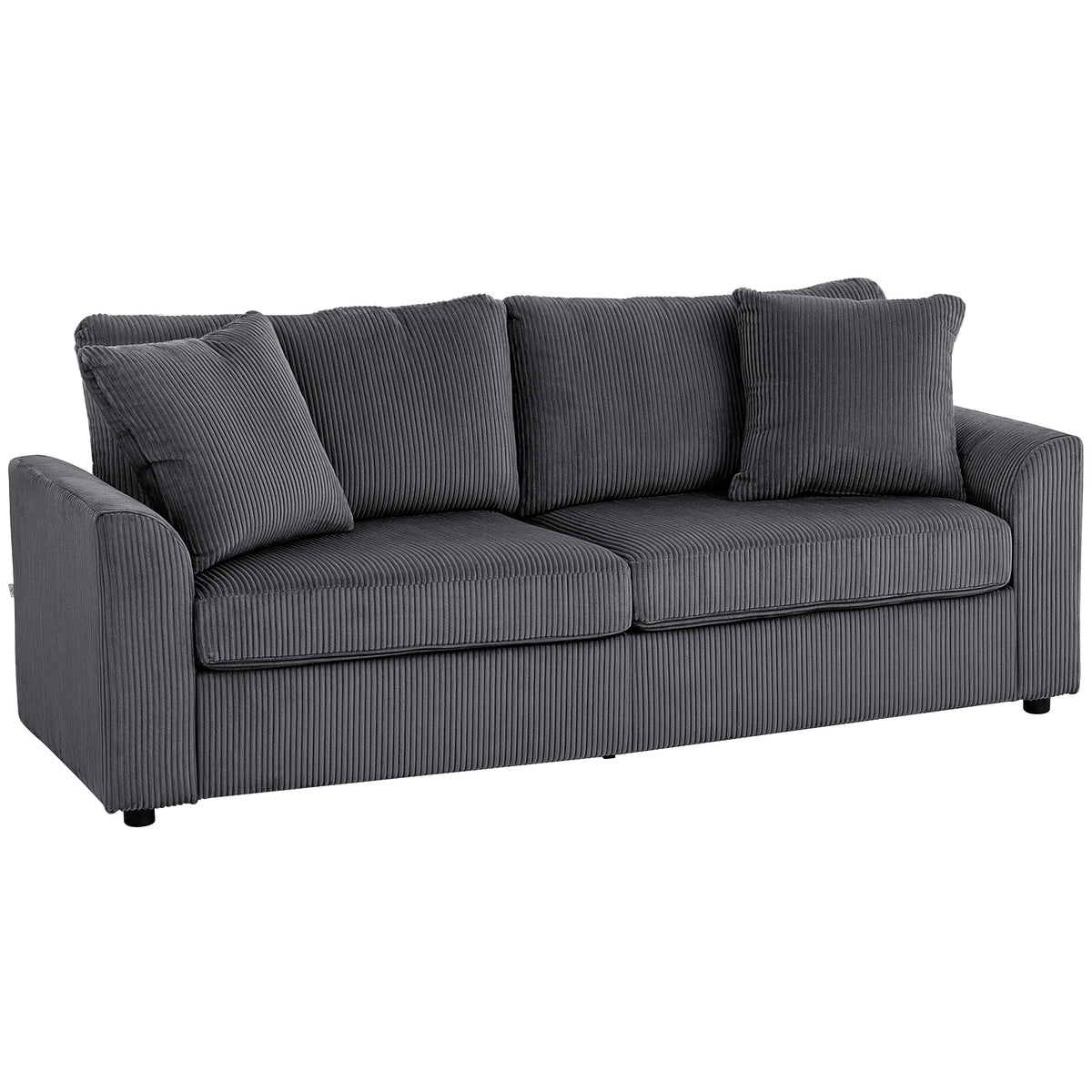 3-seater sofa with decorative cushions, corduroy sofa for living room, bedroom, 212 cm wide, dark grey