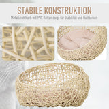 Rattan cat cave cat bed cat house with cushion cat tent pet house for cats dogs beige Ø56 x 35 cm (5)
