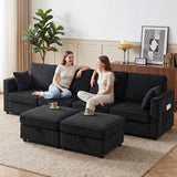 4-seater U-shaped corner sofa with storage ottoman, 306 cm corner couch in corduroy look, 4 cushions, for living (9)
