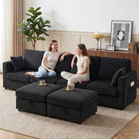 4-seater U-shaped corner sofa with storage ottoman, 306 cm corner couch in corduroy look, 4 cushions, for living (9)