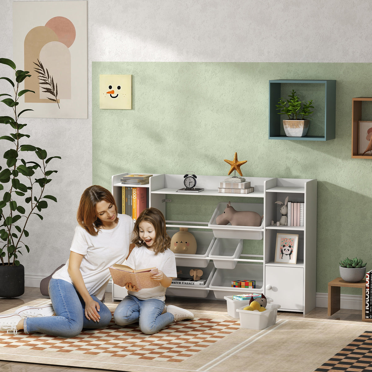 Children's storage shelf, shelf for toys and books, for organized tidying, 8 removable boxes, white (2)