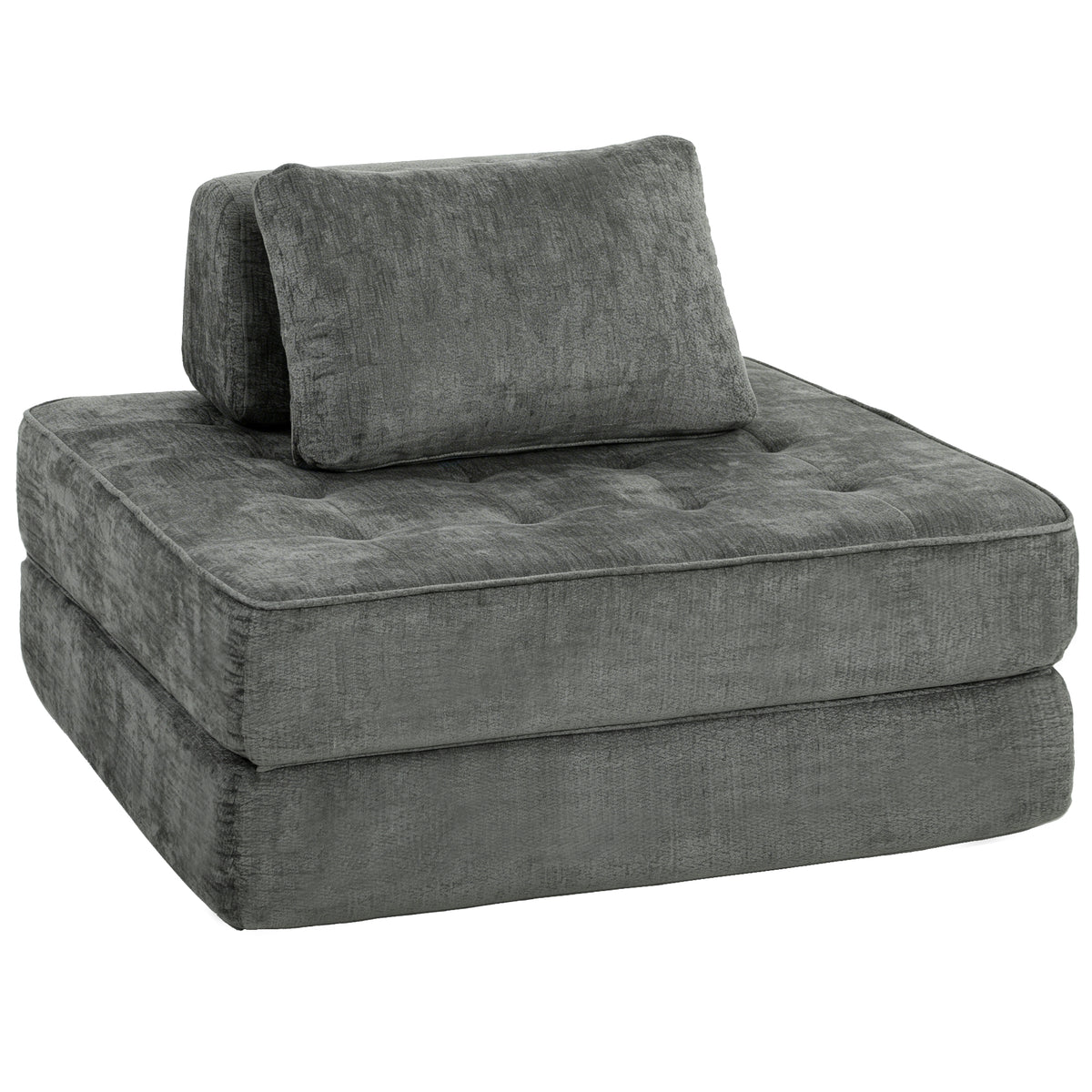 2-in-1 Boneless Cloud Sleeper Chair, Foldable Chenille Floor Chair with Thick Support Cushion, Gray