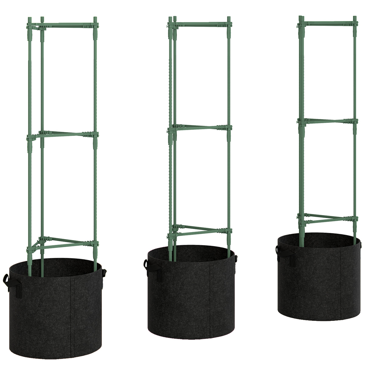 Raised garden bed with trellis, 83.7-liter bags, set of 3, triangular planter with tomato support, 35 x 35 x 120