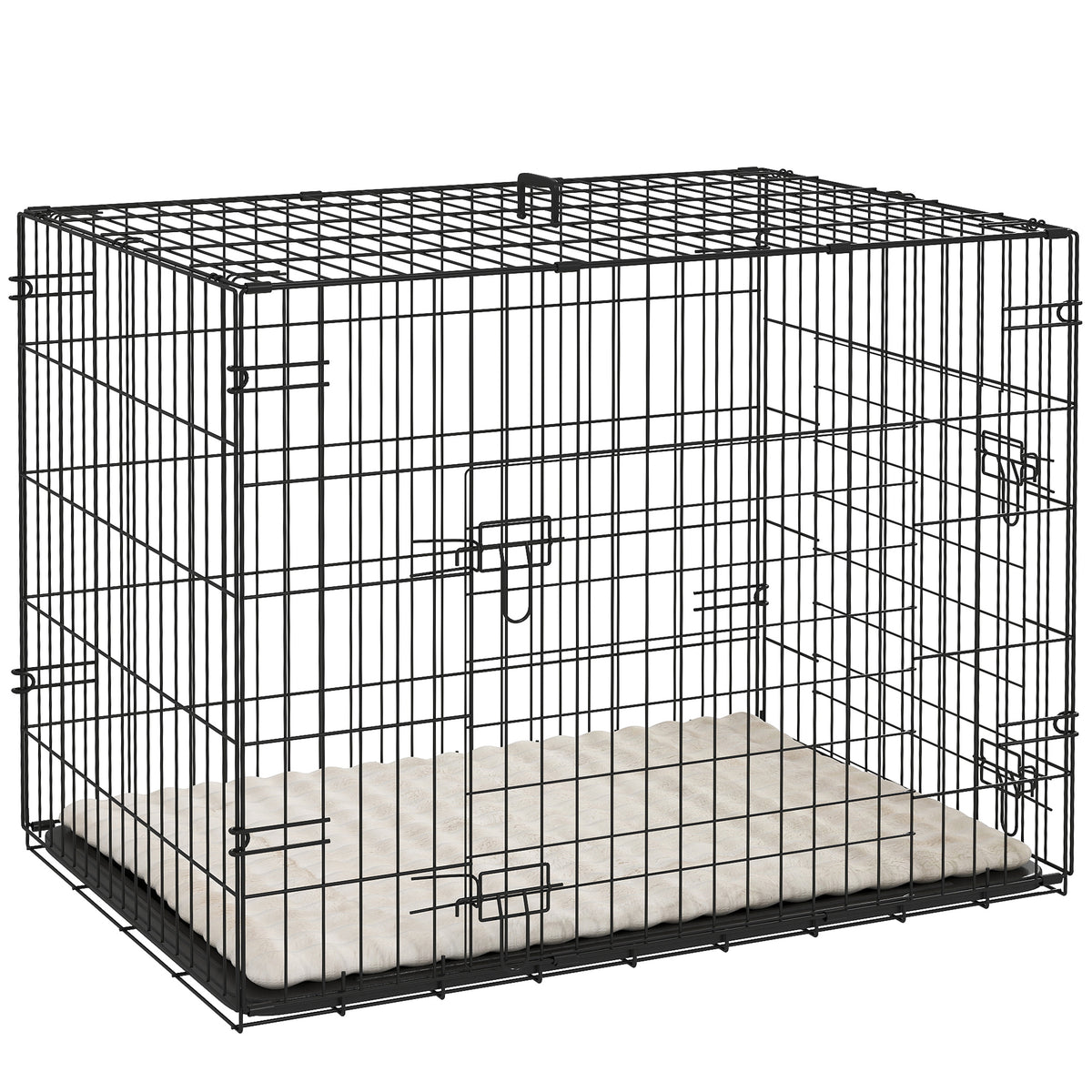 Foldable dog crate, dog box with 2 doors, transport cage with slide-out floor tray and cushion, 75 x 48.5 x 53