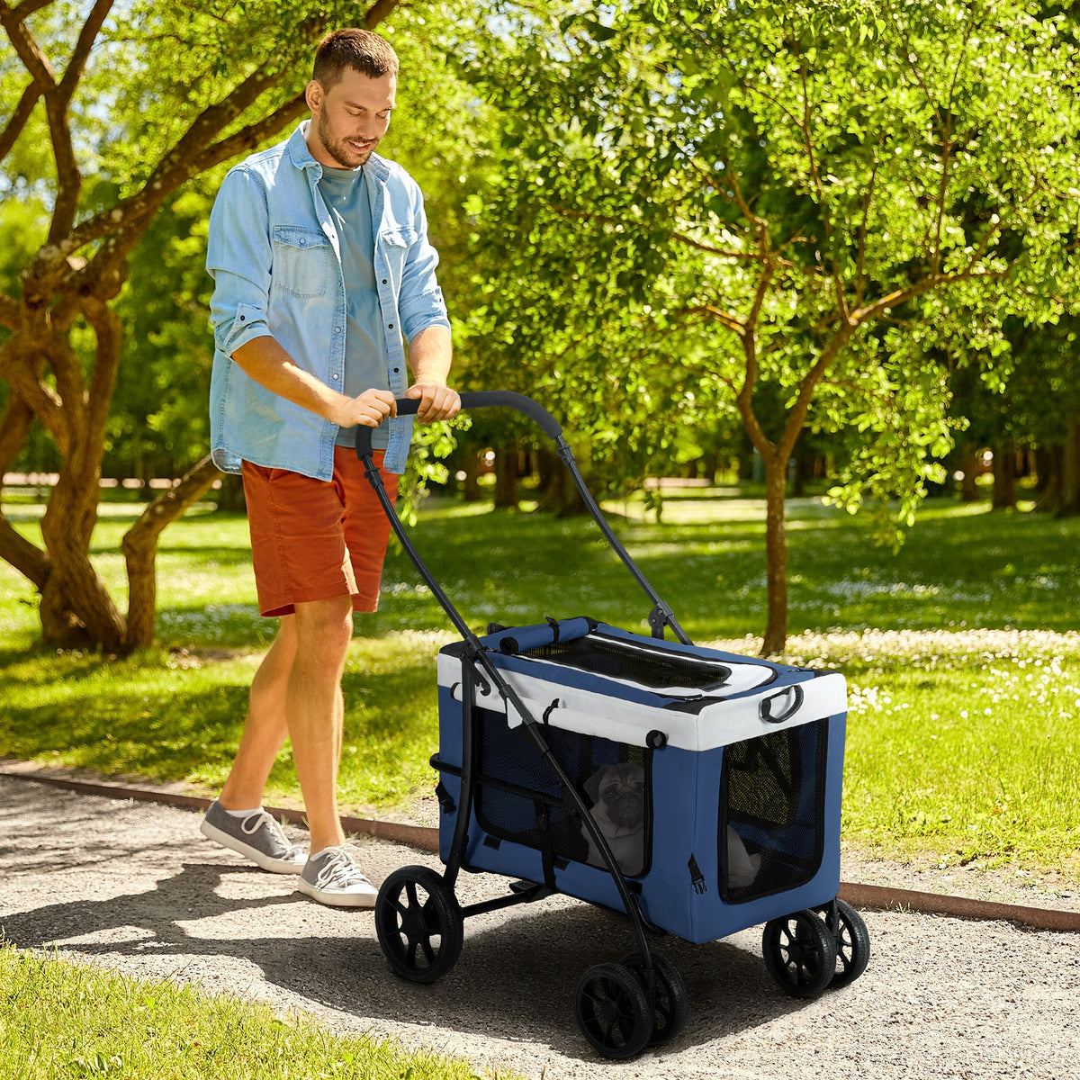 Dog Stroller Pet Buggy Pet Carrier up to 10kg foldable adjustable carrying straps detachable basket 81 x 58 x (2)