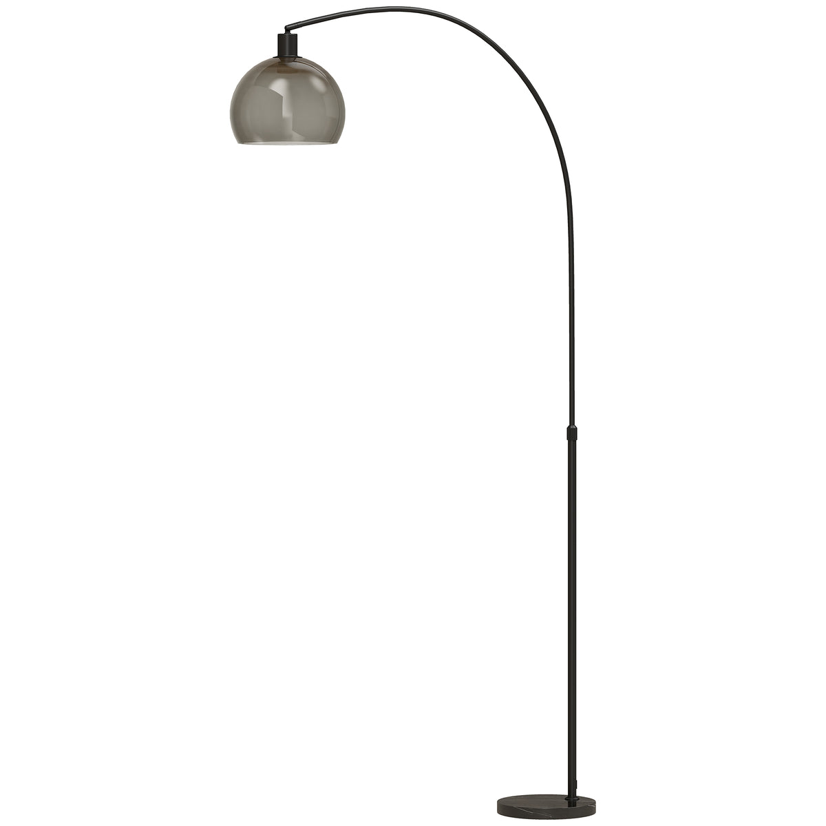 Floor lamp, curved head, foot switch, marble base, plastic shade, grey