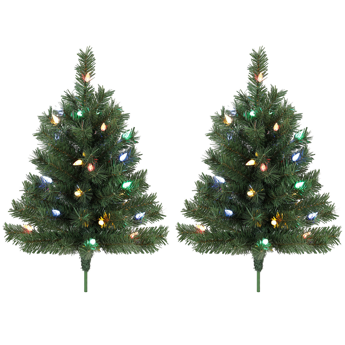 Illuminated Christmas tree 60 cm, set of 2, artificial, with 60 colorful LED lights, 130 branch tips, green