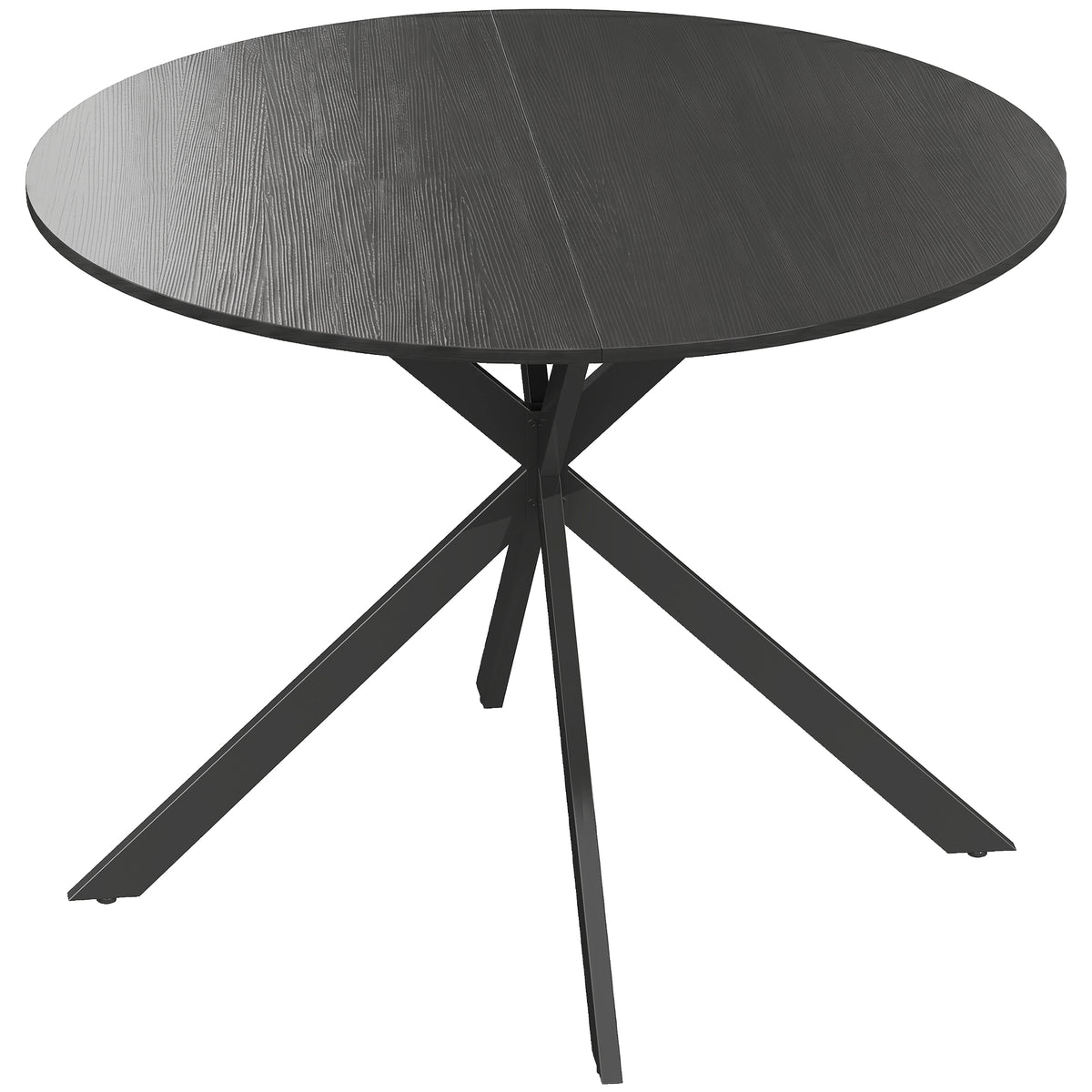 Round dining table for 4 people, industrial-style kitchen table with steel legs, for dining room, kitchen, black