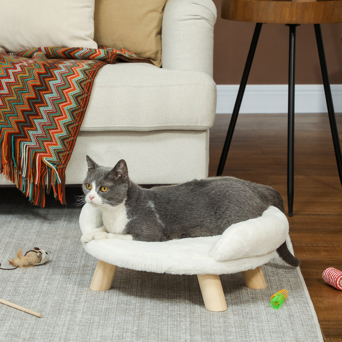 Pet bed for cats and dogs up to 5kg/30cm, washable plush cover, cream white, 47 x 40 x 20 cm (2)