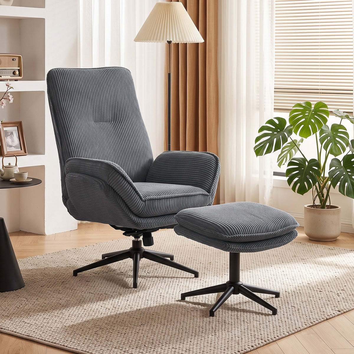 Recliner with 130° reclining function, TV chair with ottoman and steel frame, gray (2)