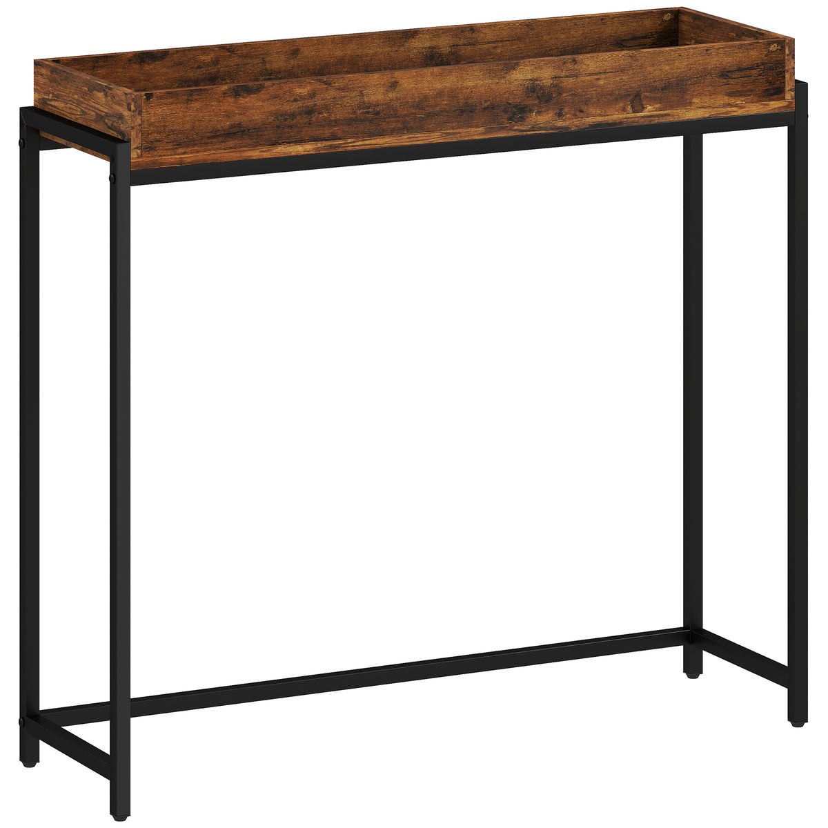 Hall table, narrow console table, metal, particleboard, rustic brown