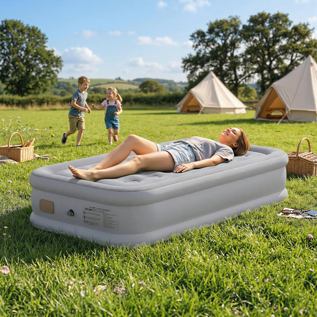Self-Inflating Single Air Mattress Airbed with Integrated Electric Pump in 3 Minutes Flocked Surface (2)