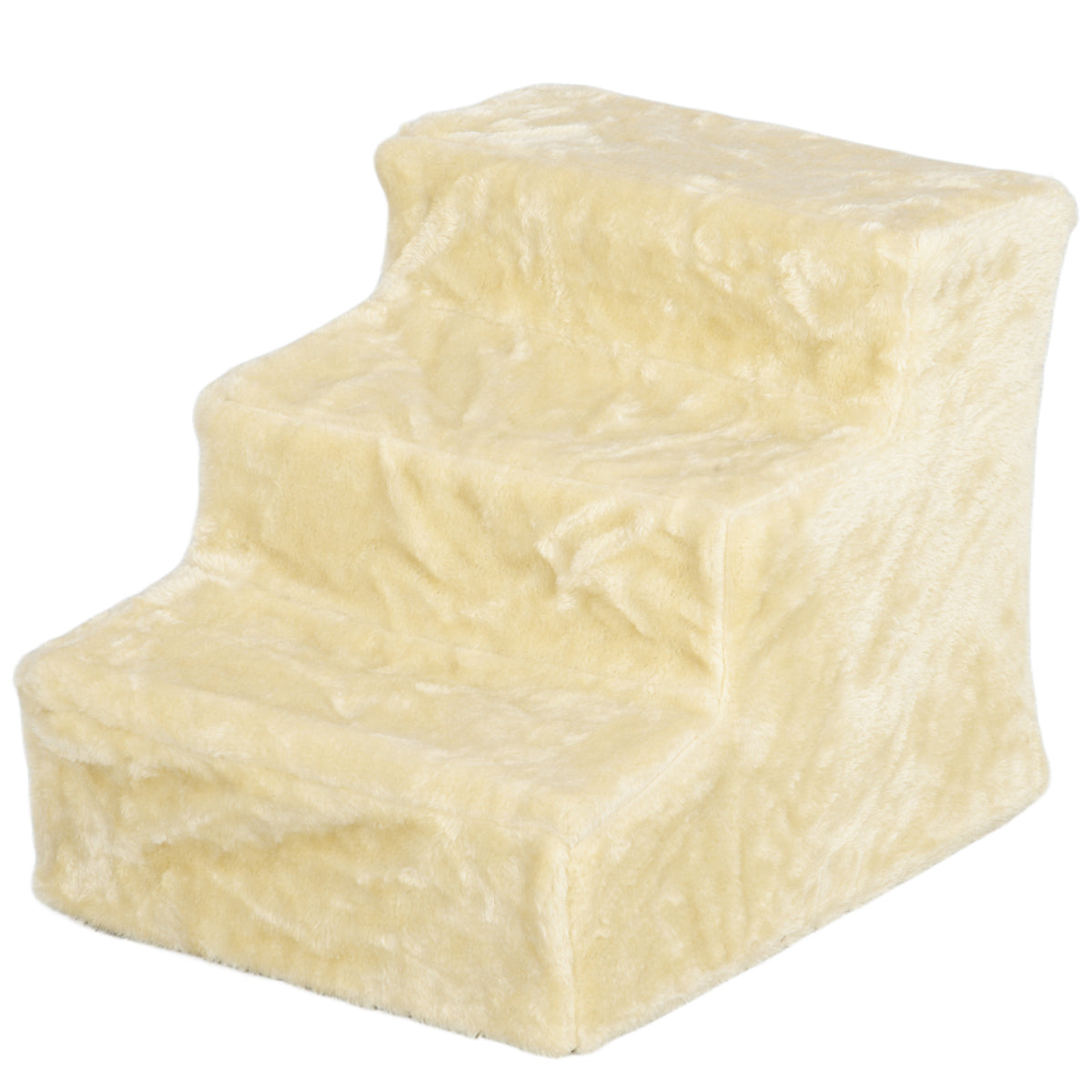 Foldable pet stairs, 3 steps, washable plush cover, particle board, 46 x 35 x 35 cm, beige