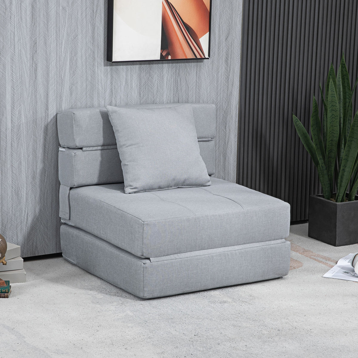 Relax armchair recliner armchair with bed function, incl. 1 cushion, 70 cm x 70 cm x 61 cm, light grey (2)