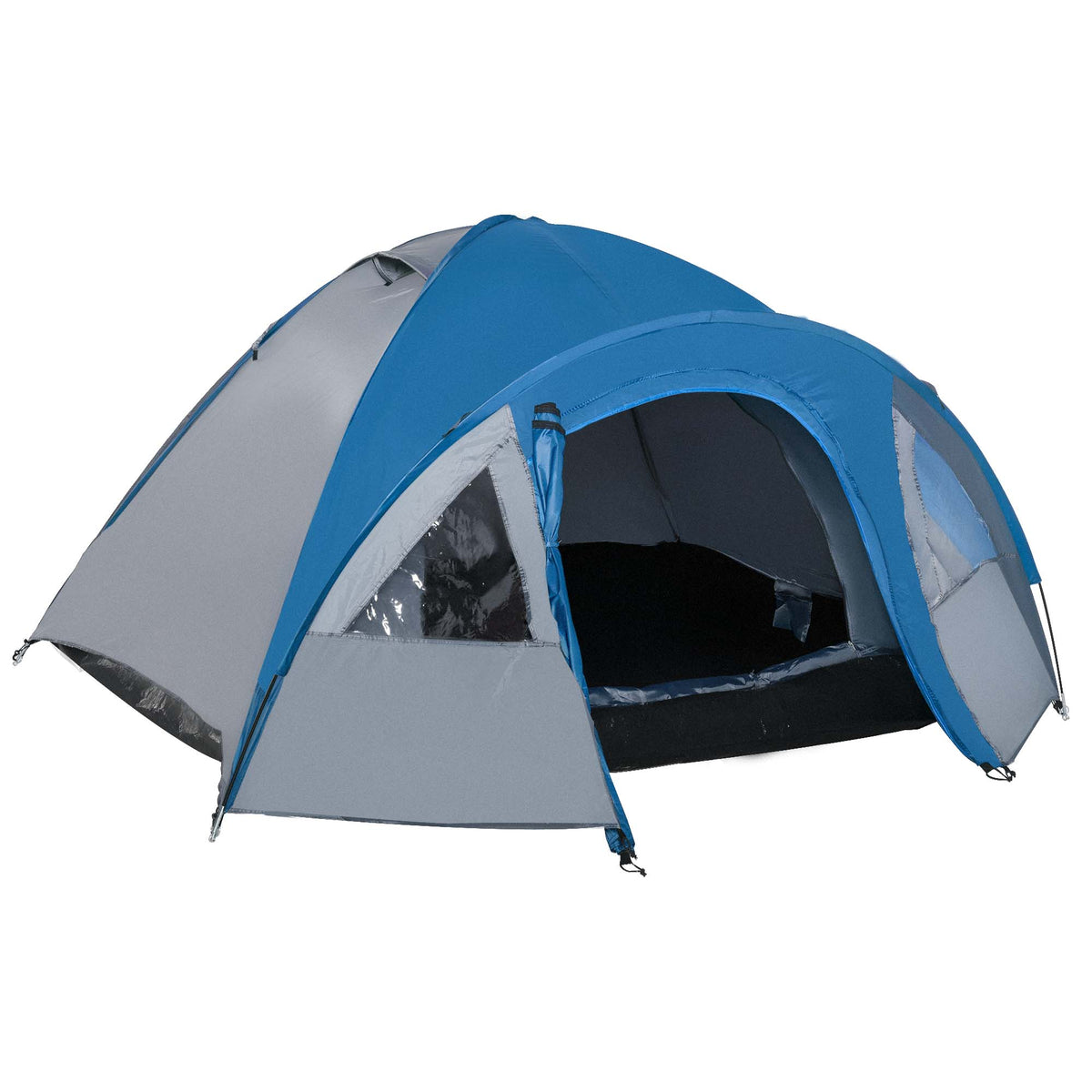 4-person camping tent, suitable for all seasons, 3.00 x 2.50 x 1.30m, blue + grey