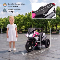 Electric children's motorcycle, lights & sounds, 3 km/h, rechargeable, plastic & metal, pink/white (3)