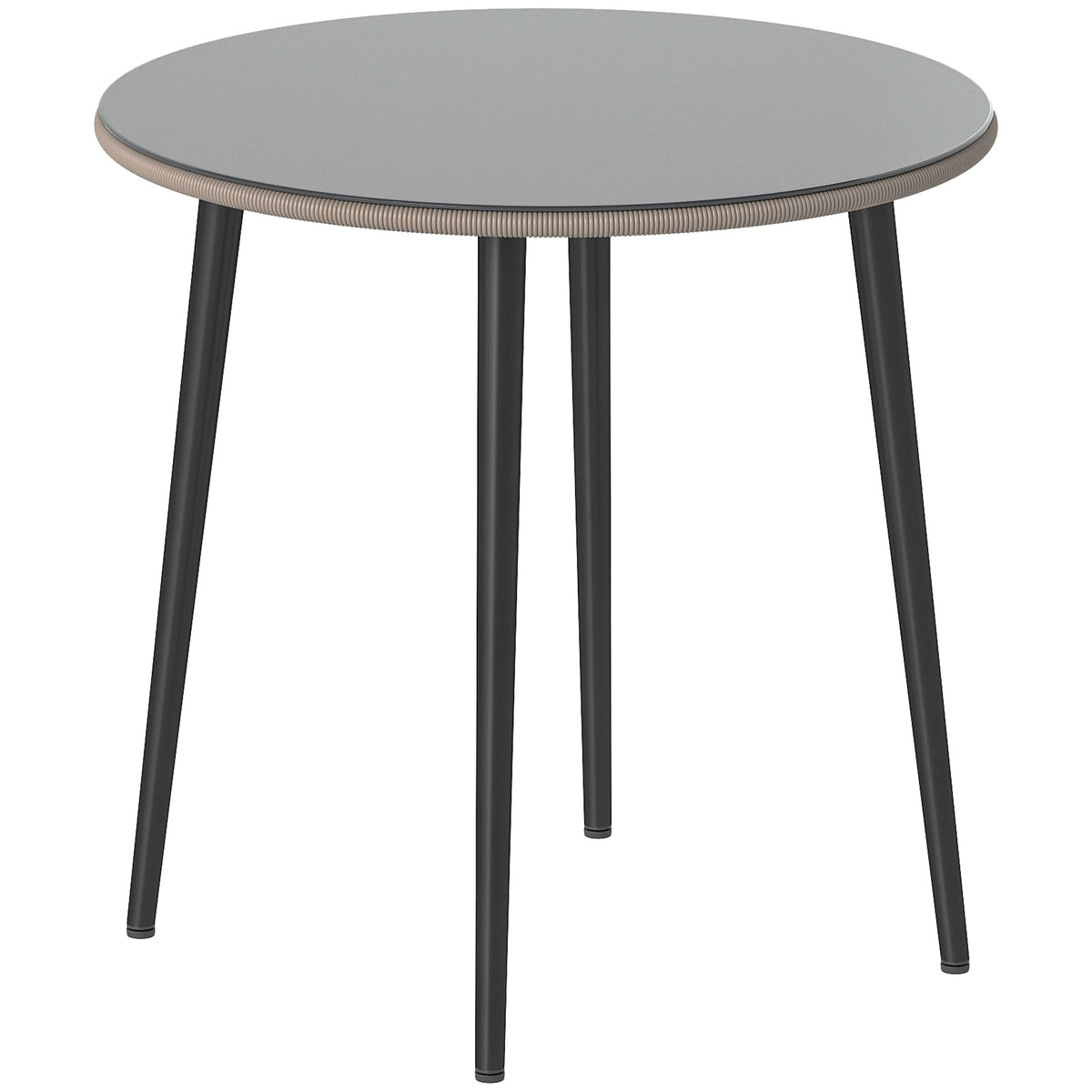 Garden table buffet table with steel frame, PE rattan edge, adjustable feet, 4 people 80 x 80 x 74 cm gray